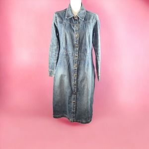 Y2K Live a Little Vintage Long Denim Jean Jacket Women’s Size M
